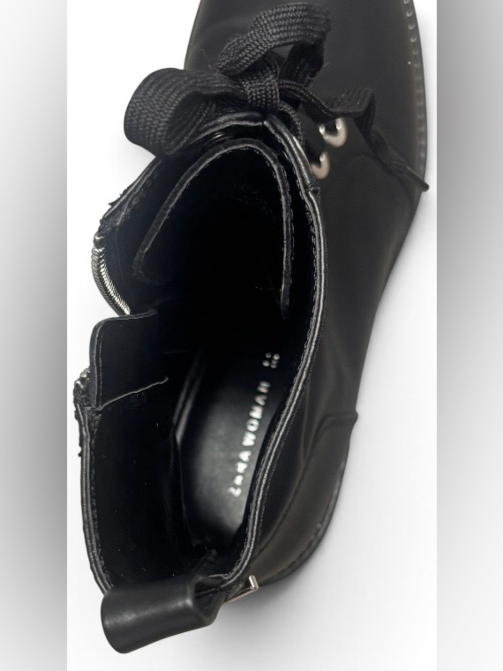 ZARA Black Combat Moto Boots Women’s Size 7 | Lace-Up Side Zip Lug Sole - Picture 8 of 9
